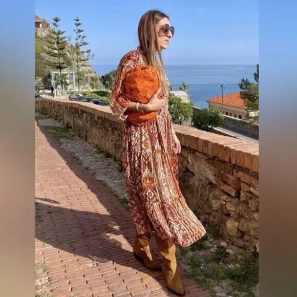 ZARA nwt GEOMETRIC PRINT METALLIC MIDI DRESS - M - Picture 6 of 17